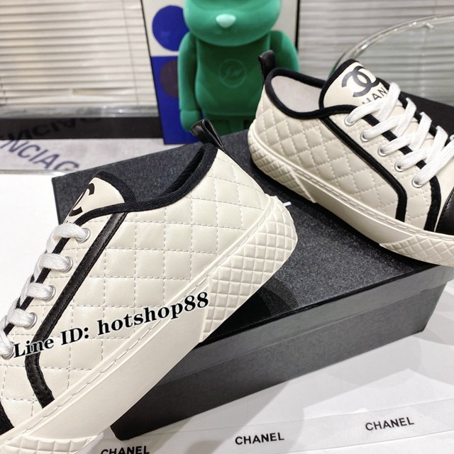 Chanel低幫運動板鞋 香奈兒最新爆炸新品電繡菱格餅乾鞋 dx3195